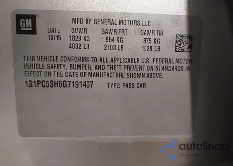 2016 Chevrolet Cruze Limited Ls Auto from USA, damaged, VIN 1G1PC5SH6G7191407